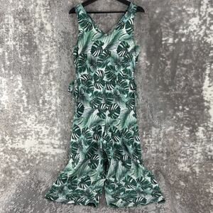 Dalia Size 6 Tropical Floral Print Vacation Jumpsuit Green V Neck Sleeveless